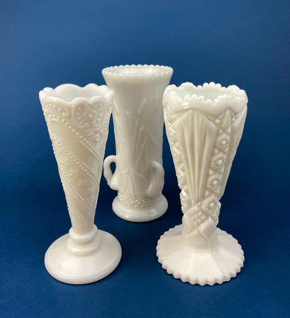 Milk Glass Horn Vases. Hobnail, Cornucopia Shaped Vase. Table Centerpiece. Collectible Trumpet Floral Vase.