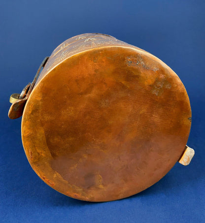 Antique 19th-century Copper and Brass Turkish 4 Stacking Bowls Lunch Box with Handle. Vintage Gifts.