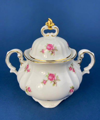 Antique Bavarian Teapot, Coffee Pot, Creamer, Sugar Bowl Set by Hertel Jacob Porcelain Co.