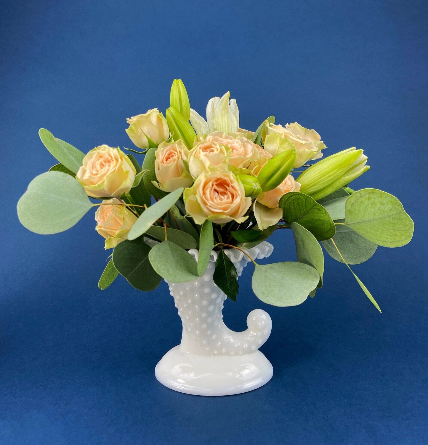 Milk Glass Horn Vases. Hobnail, Cornucopia Shaped Vase. Table Centerpiece. Collectible Trumpet Floral Vase.