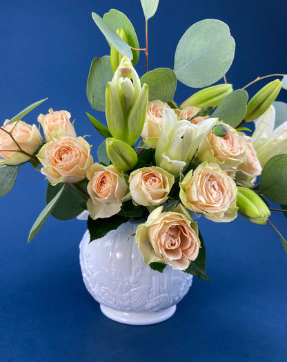 Fenton Milk Glass Vase. Vase with Embossed Wild Flowers and Ruffled Edge. White Bedroom Decor. Collectible Milk Glass.