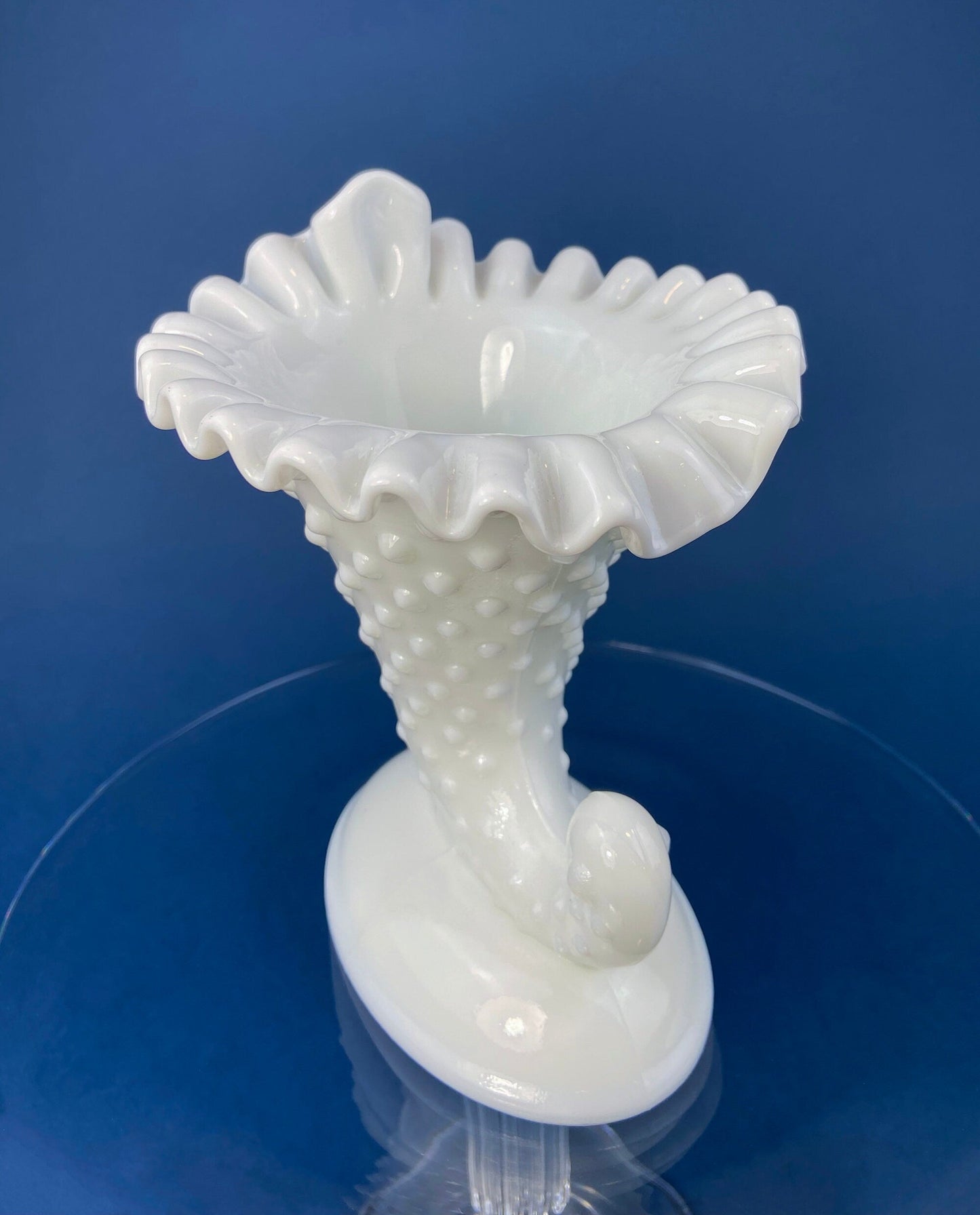 Milk Glass Horn Vases. Hobnail, Cornucopia Shaped Vase. Table Centerpiece. Collectible Trumpet Floral Vase.