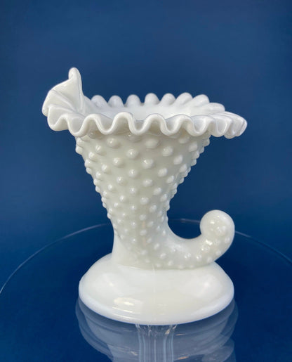 Milk Glass Horn Vases. Hobnail, Cornucopia Shaped Vase. Table Centerpiece. Collectible Trumpet Floral Vase.
