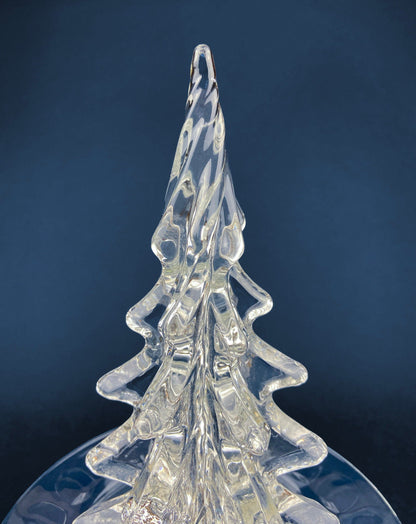 Lead Crystal Clear Christmas Tree. Hand Crafted Art Glass Spruce Tree. 8" Tall Pine. Holiday or Year-Round Decor.