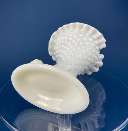 Milk Glass Horn Vases. Hobnail, Cornucopia Shaped Vase. Table Centerpiece. Collectible Trumpet Floral Vase.