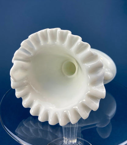 Milk Glass Horn Vases. Hobnail, Cornucopia Shaped Vase. Table Centerpiece. Collectible Trumpet Floral Vase.