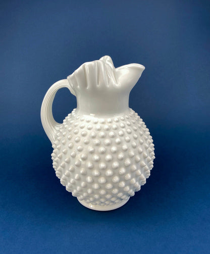 Large Milk Glass Pitcher with Hobnail Pattern and 3 Matching Tall Glasses. Juice Punch Milk Water Jug. Dining Room Decor. Lemonade Stand.