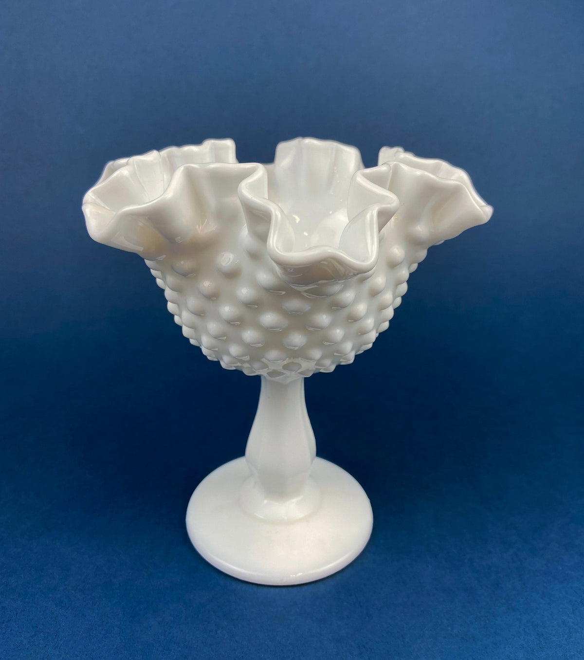 Fenton Handpainted Milk Glass Compote. White, Footed, Hobnail Bowl with Ruffled  Rim and Pastel Flowers. Wedding Gift. Modern Farmhouse.