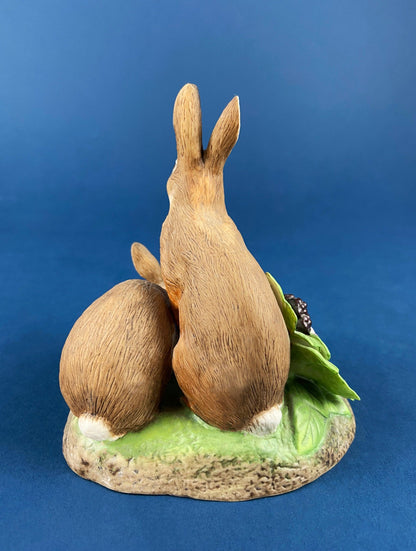 Hand-Painted Porcelain Bunny Family Figurine, RW OM, Easter Decor