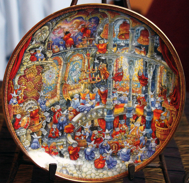 Holy Cats Plate by Bill Bell - Hand Painted Fairy Cat Scenes Inside a Castle