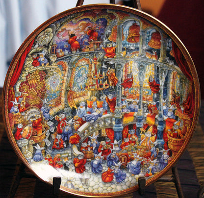 Holy Cats Plate by Bill Bell - Hand Painted Fairy Cat Scenes Inside a Castle