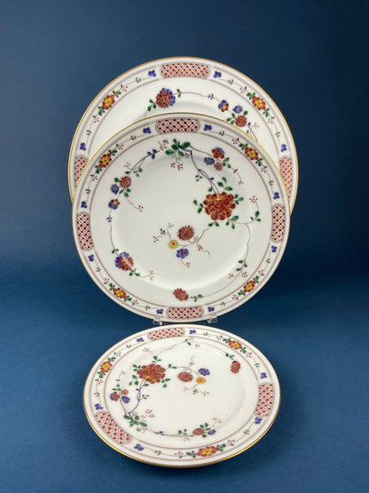 Vintage Porcelain Plates Trio, Dinner Set by Noritake Ireland. Asian Inspired Three Plates: Dinner, Salad, and Dessert.