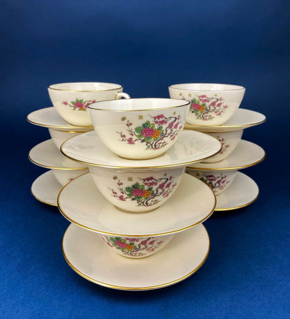 Vintage Porcelain Plates Trio, Dinner Set by Noritake Ireland. Asian Inspired Three Plates: Dinner, Salad, and Dessert.