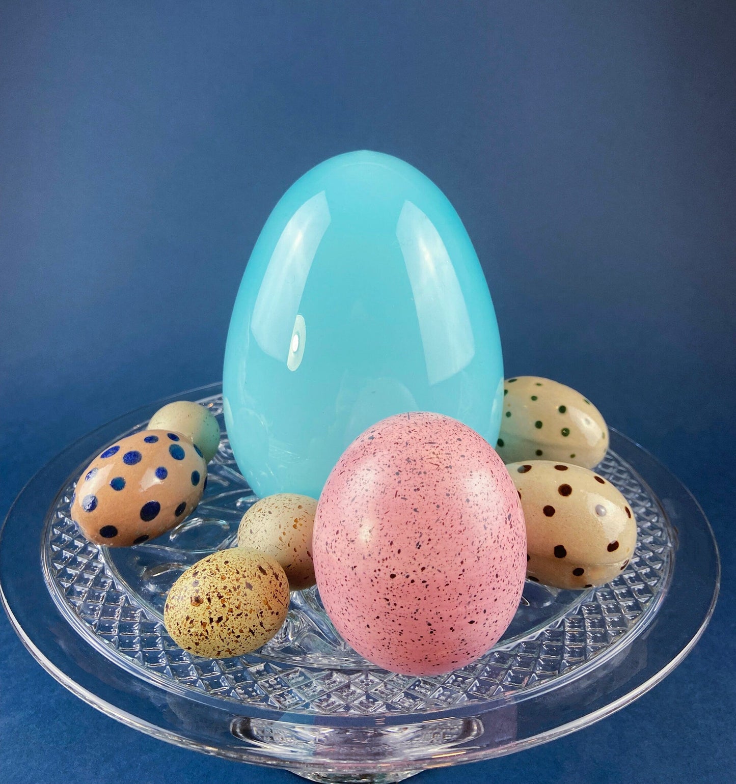 Opaline Blue Glass Egg 6". Oversized Easter Egg Minimal Art Glass. Spring or Easter Decor. Easter Table Accessory. Kids Room.