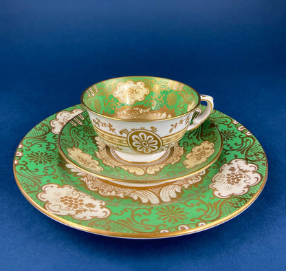 Vintage Staffordshire Tea Trio: Green, Gold, and Pink Porcelain Set