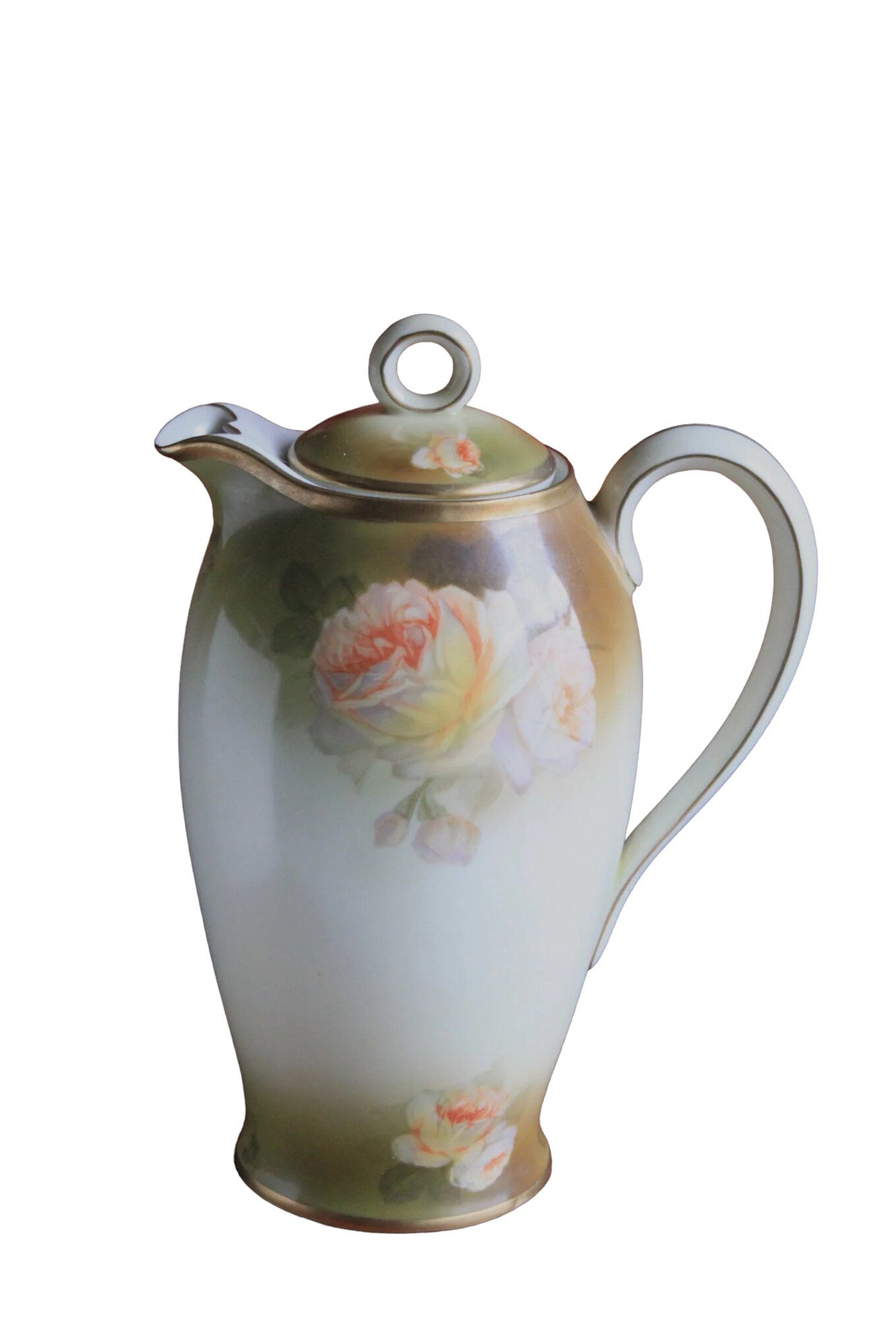 Bavarian Coffee Pot by Schwartzburg with Yellow Roses on Green Background