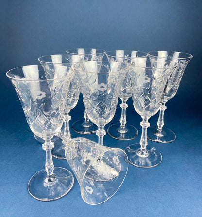 Cut Crystal Champagne Glasses. Geometrical Motif. Set of 7 Stemware. Incredible Shimmer & Ping. Wedding Gift. Housewarming Celebration.