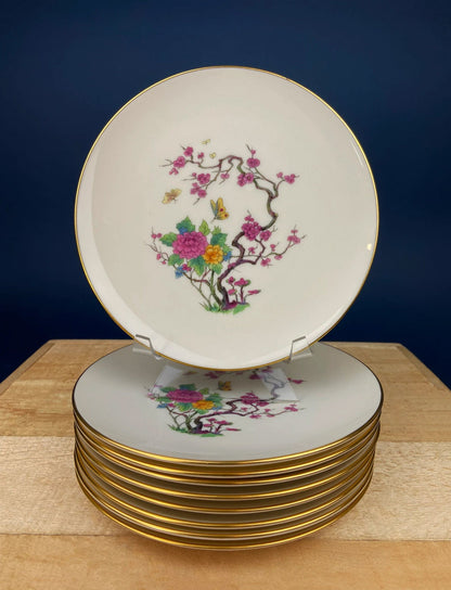 Vintage Porcelain Plates Trio, Dinner Set by Noritake Ireland. Asian Inspired Three Plates: Dinner, Salad, and Dessert.
