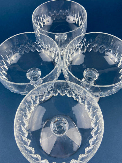 Cut Crystal Champagne Glasses. Geometrical Motif. Set of 7 Stemware. Incredible Shimmer & Ping. Wedding Gift. Housewarming Celebration.