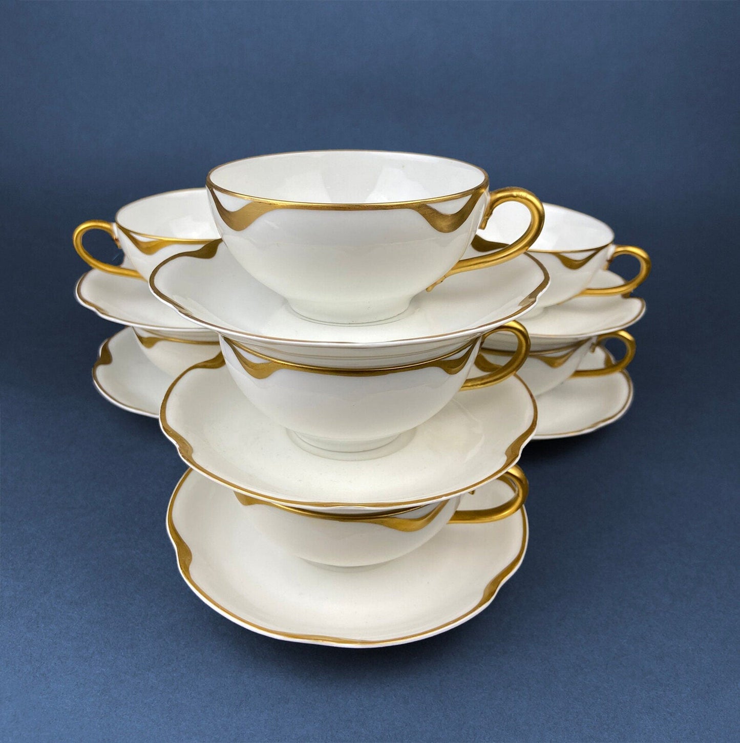 Antique Eschenbach Bavarian Porcelain Tea Trio: Gold Floral Cup, Saucer, Plate
