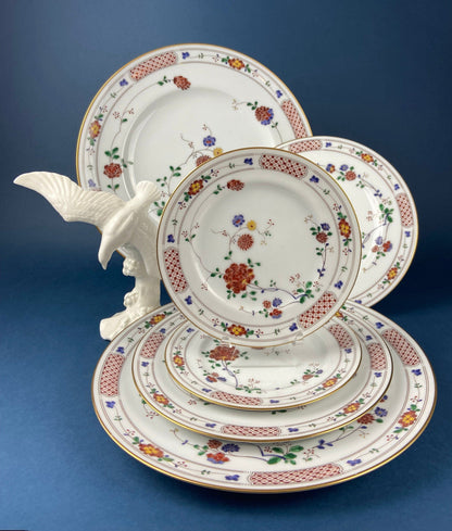 Vintage Porcelain Plates Trio, Dinner Set by Noritake Ireland. Asian Inspired Three Plates: Dinner, Salad, and Dessert.
