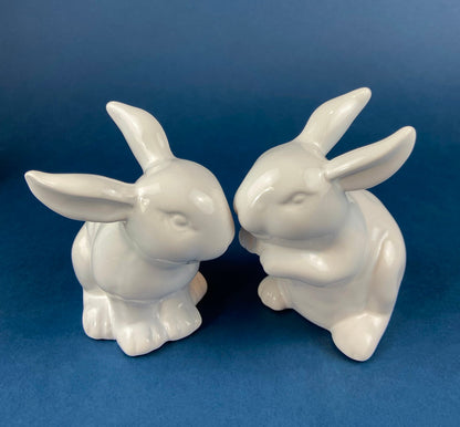 Family of White Porcelain Bunnies with Pink Ears & Eyes. 5 Small Figurines. Home Kids Room Decor. Easter Display. Gift for Him or Her.