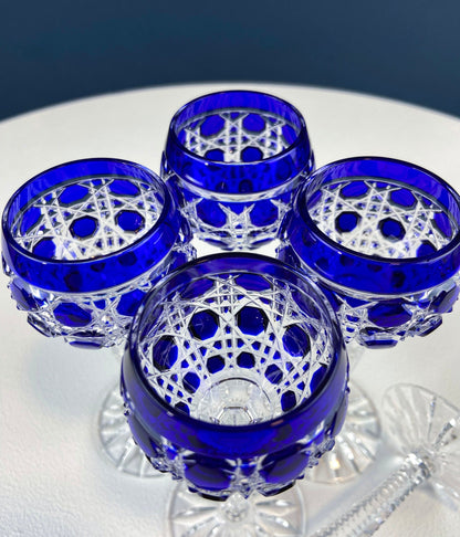 Bohemian Crystal Sweet Wine or Cordial Glasses. Set of Five Sapphire to Clear Cut Crystal Stemware. Look Like Jewels. Luxury Living.