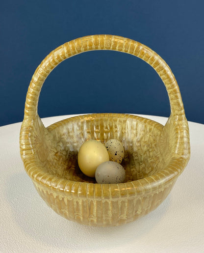Ceramic Egg Basket. Gold Brown Serving Bowl or Modern Farmhouse Serving Dish. Decorative or Utalitarian. Housewarming Gift. Easter Decor.