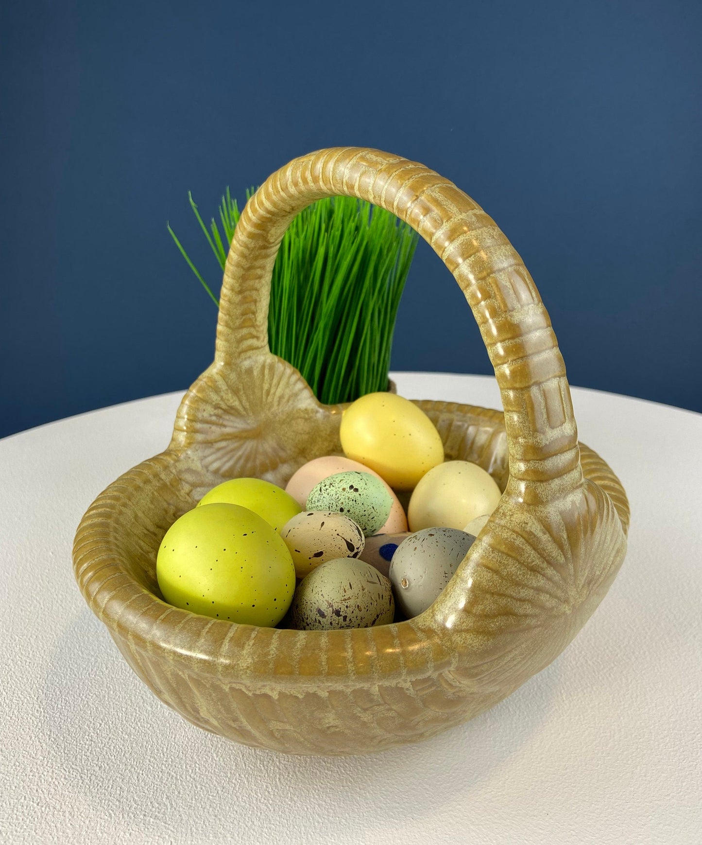 Ceramic Egg Basket. Gold Brown Serving Bowl or Modern Farmhouse Serving Dish. Decorative or Utalitarian. Housewarming Gift. Easter Decor.