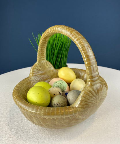 Ceramic Egg Basket. Gold Brown Serving Bowl or Modern Farmhouse Serving Dish. Decorative or Utalitarian. Housewarming Gift. Easter Decor.