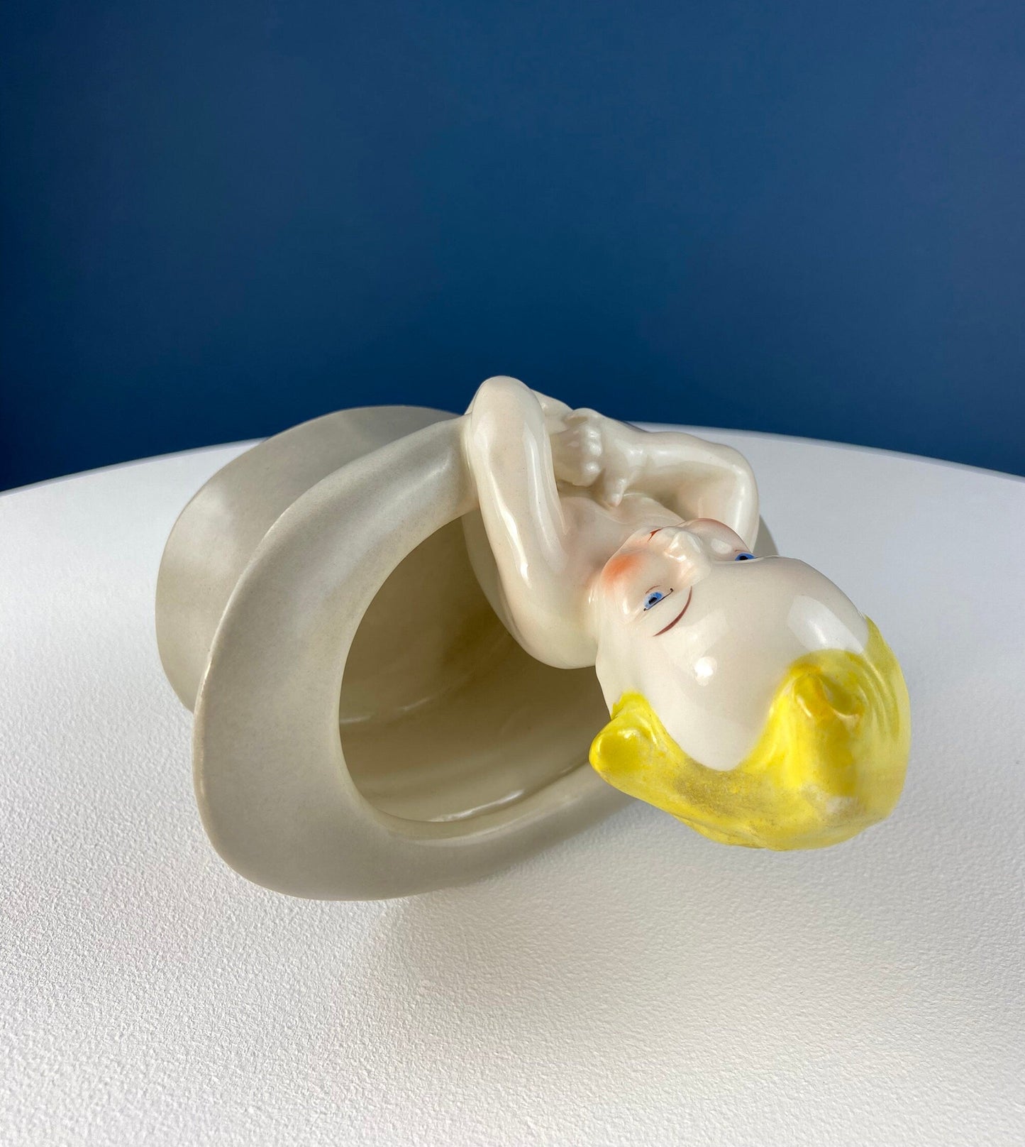 Vintage Blonde Baby Figurine in Top Hat: Royal Crown Planter, Vanity Tray