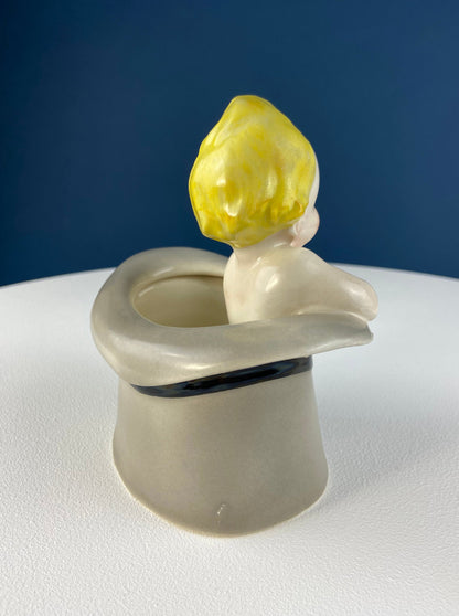 Vintage Blonde Baby Figurine in Top Hat: Royal Crown Planter, Vanity Tray