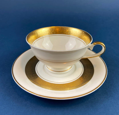 Antique Royal Jackson Tea Cup and Saucer: Cream Porcelain with Gold Band