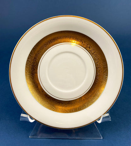 Antique Royal Jackson Tea Cup and Saucer: Cream Porcelain with Gold Band