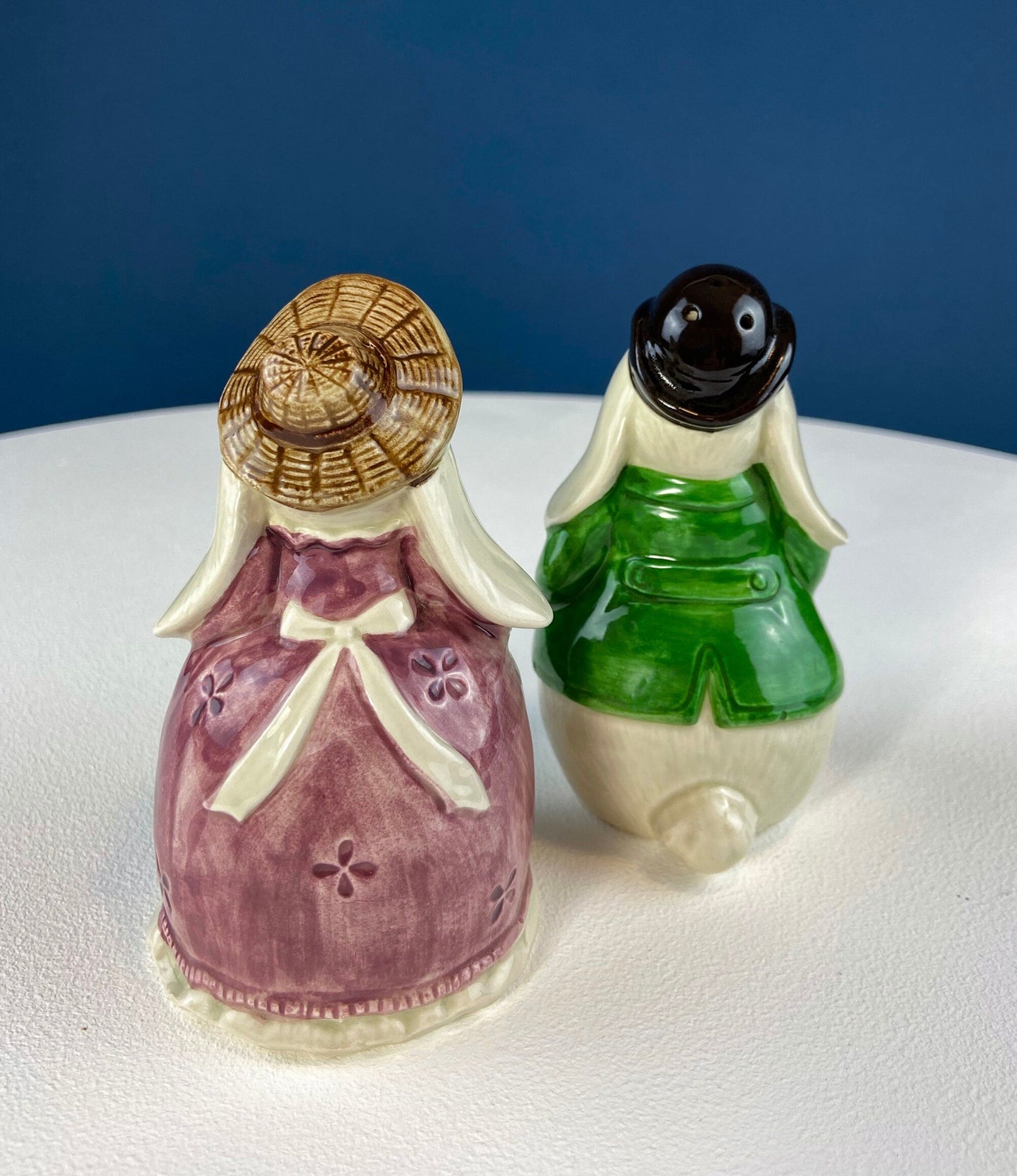 Otagiri Bunny Salt & Pepper Shakers. Well Dressed Male/Female Rabbits. Hand Painted Porcelain Couple. Pair of Rabbits for Easter, Everyday.