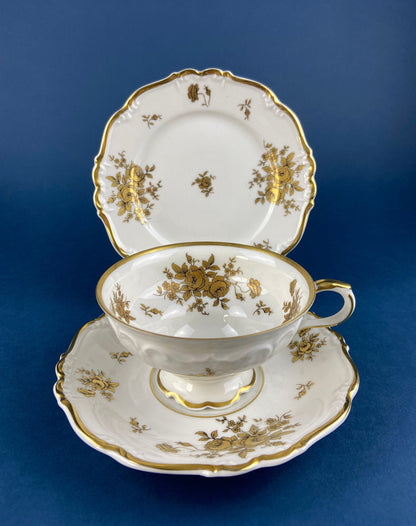 Stunning Antique White and Gold Tea Set Trio. Weimar Porcelain, Katharina Pattern. Hand Painted Floral Gold Trim. Dining Room Decor.