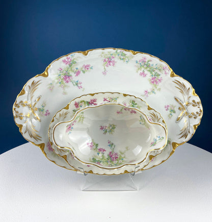 Oval Haviland Limoges Platter with Scalloped Edge. Stunning Porcelain Serving Dish. Wild Roses Motif. French Country. Serviceware.