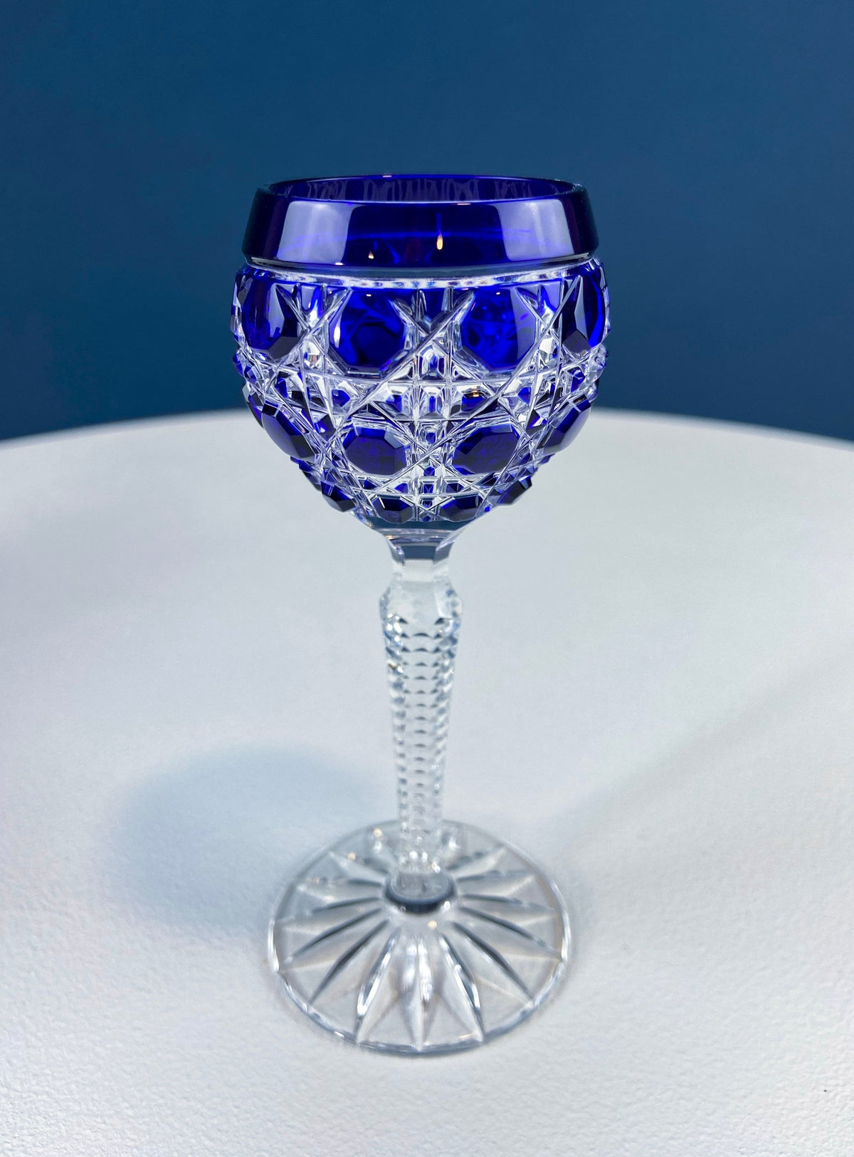 Bohemian Crystal Sweet Wine or Cordial Glasses. Set of Five Sapphire to Clear Cut Crystal Stemware. Look Like Jewels. Luxury Living.