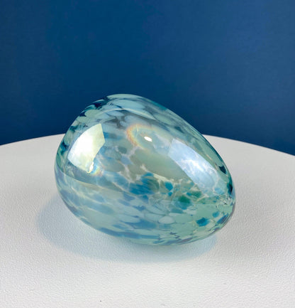 Opaline Blue Glass Egg 6". Oversized Easter Egg Minimal Art Glass. Spring or Easter Decor. Easter Table Accessory. Kids Room.