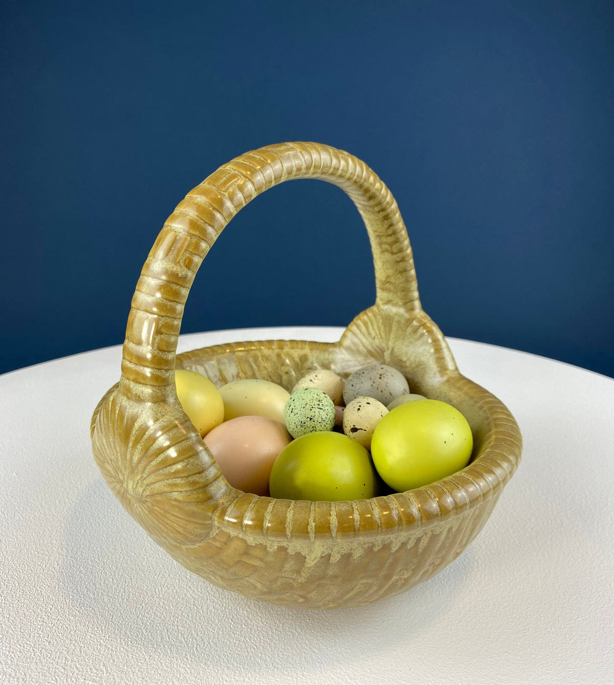 Ceramic Egg Basket. Gold Brown Serving Bowl or Modern Farmhouse Serving Dish. Decorative or Utalitarian. Housewarming Gift. Easter Decor.
