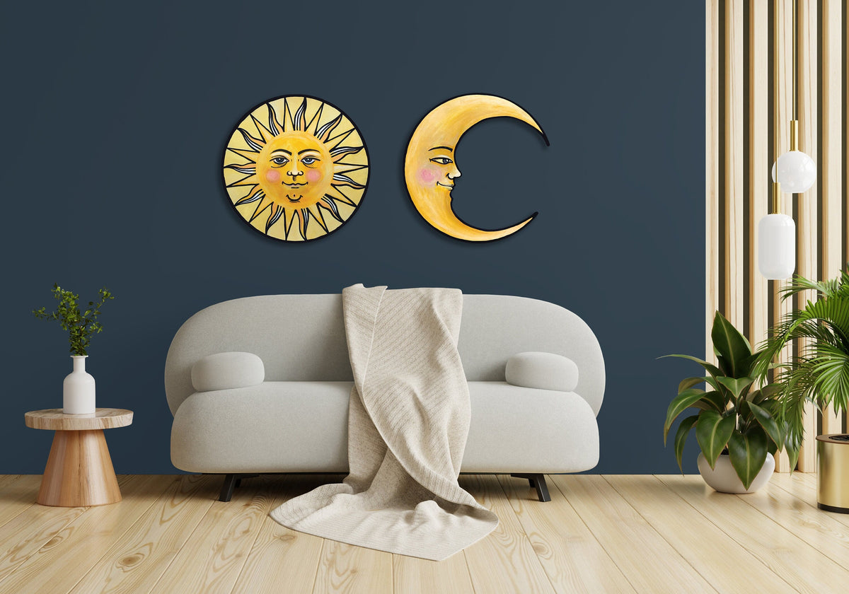 Moon Wall Art Ready to Hang 20" Celestial Crescent Yellow Moon Wall Decor