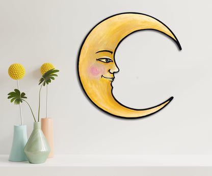 Moon Wall Art Ready to Hang 20" Celestial Crescent Yellow Moon Wall Decor