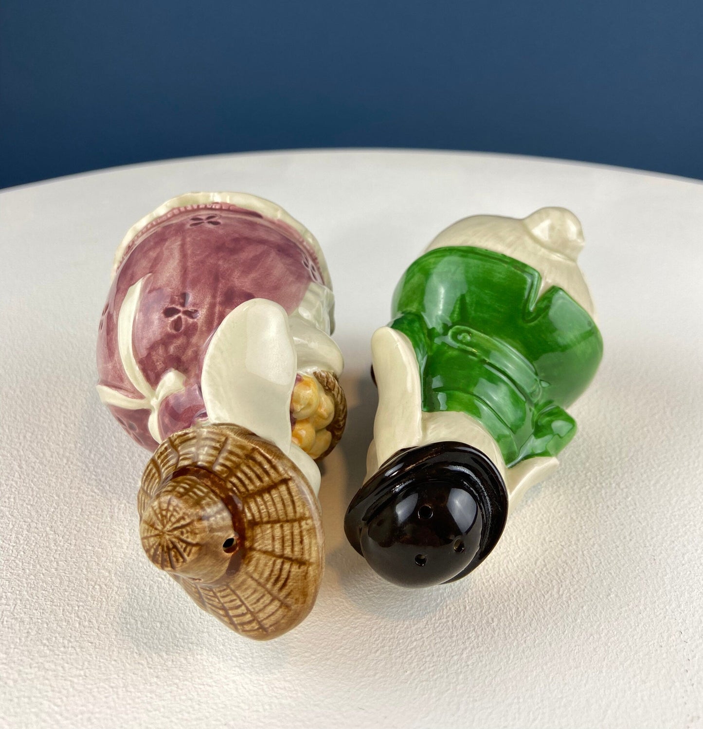 Otagiri Bunny Salt & Pepper Shakers. Well Dressed Male/Female Rabbits. Hand Painted Porcelain Couple. Pair of Rabbits for Easter, Everyday.