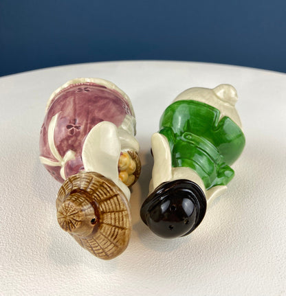 Otagiri Bunny Salt & Pepper Shakers. Well Dressed Male/Female Rabbits. Hand Painted Porcelain Couple. Pair of Rabbits for Easter, Everyday.