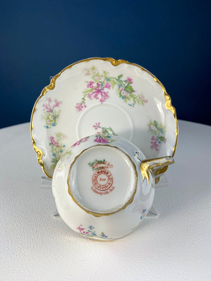 Antique Limoges Trio Tea Set. Floral Motif: Forget-me-nots, Honey Suckle, Roses. Rare Find. French Country Living. Luxurious Dining.