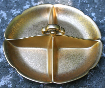 Pickard Divided Bowl with Embossed Rose and Daisy Pattern Over 24 Karat Gold