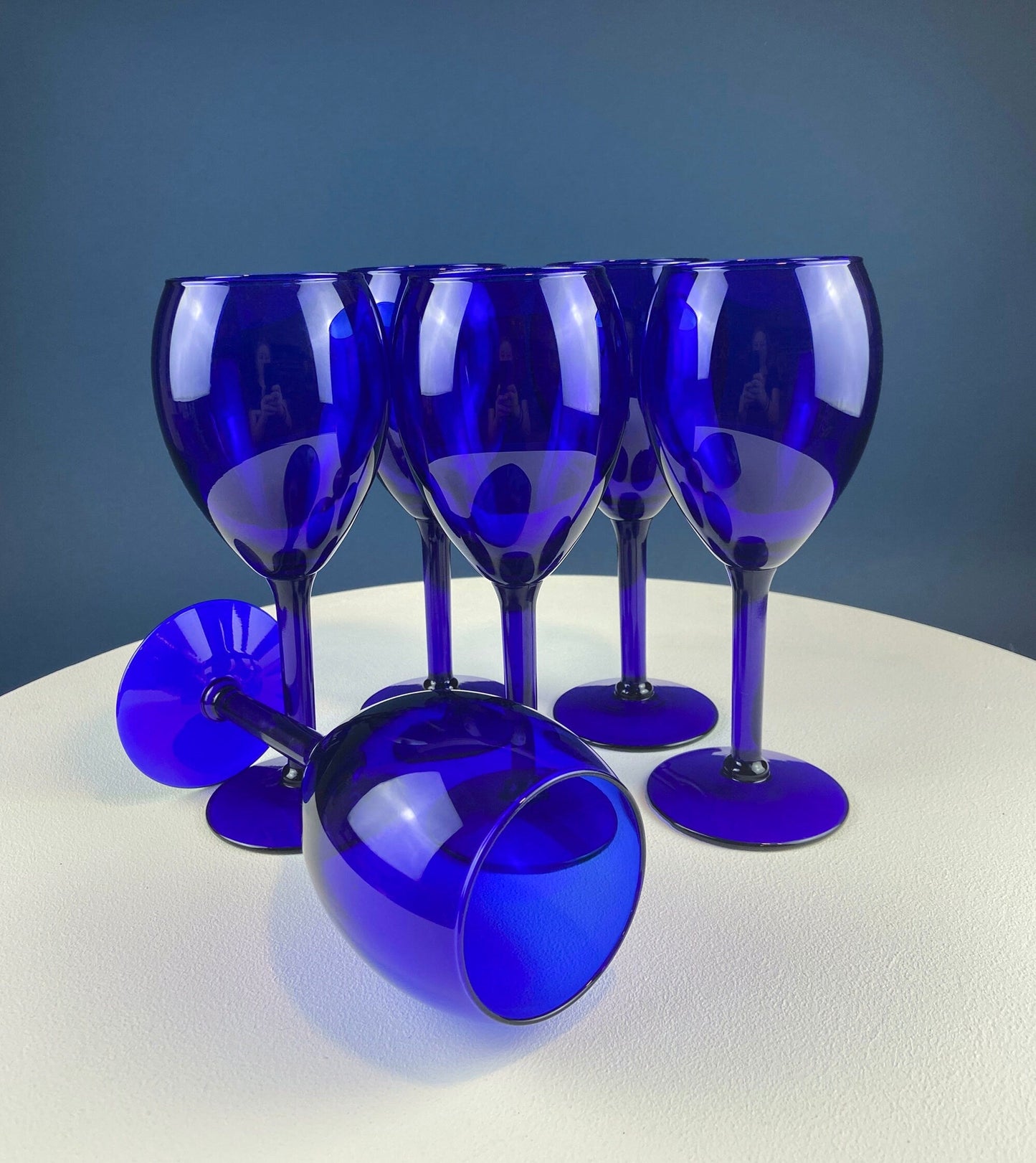 Cobalt Blue Wine Glasses.  Set of Six Stemware. Dark Blue Modern Glasses. Holiday Celebration.