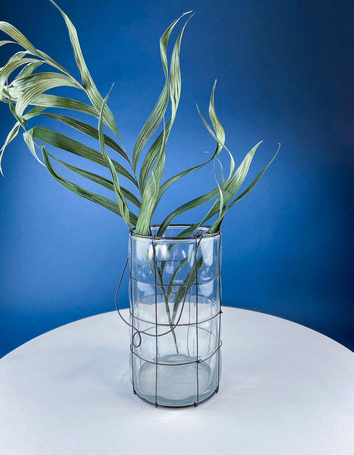 Collection of Rustic, Clear Glass Jars & Bottles with Metal Wire Baskets. Three Sets of Flower Vases or Candle Holders. Modern Farmhouse.