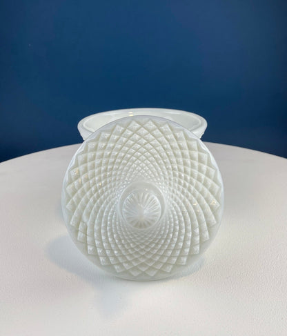 Milk Glass Bowl with Lid. Diamond Pattern, Cone Shaped Bowl with Cover. Trinket Compote for Dresser Top, Bathroom Accesories, Candy Dish.