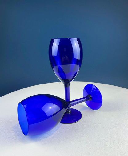 Cobalt Blue Wine Glasses.  Set of Six Stemware. Dark Blue Modern Glasses. Holiday Celebration.